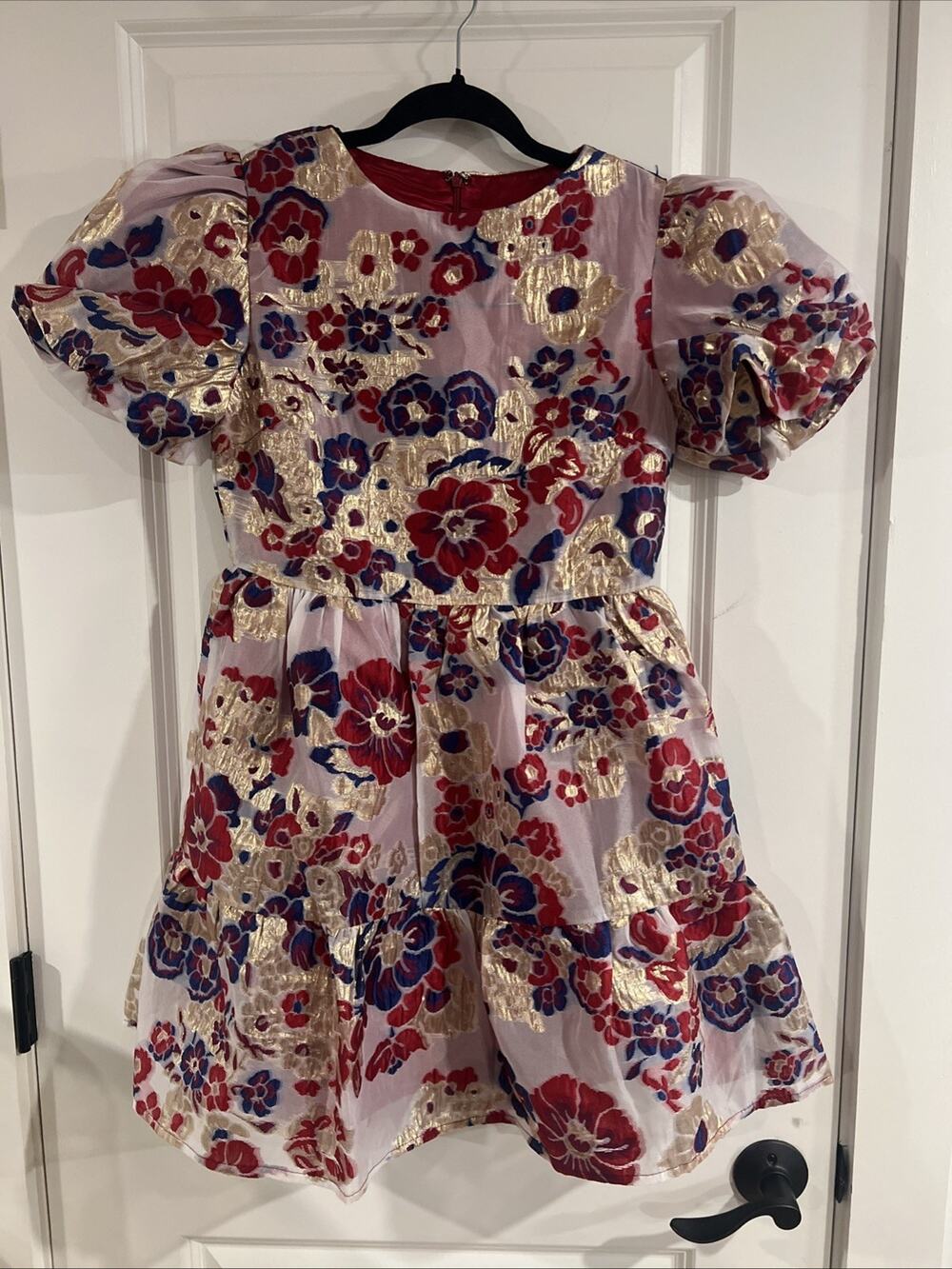 TCEC Cream Dress with Pink Floral & Gold Accents Size Small NWOT